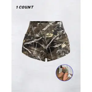 Women’s full-leaf print shorts, casual and comfortable breathable shorts, summer women’s underwear, camouflage print shorts GARMENTARY