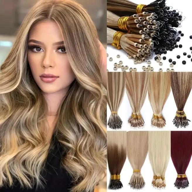 12‑28inch 100% Remy Human Hair Extensions Pre‑bonded Micro Nano Rings Beads Loop Cold Fusion Nano Tip Hair Extensions 50pcs 30g