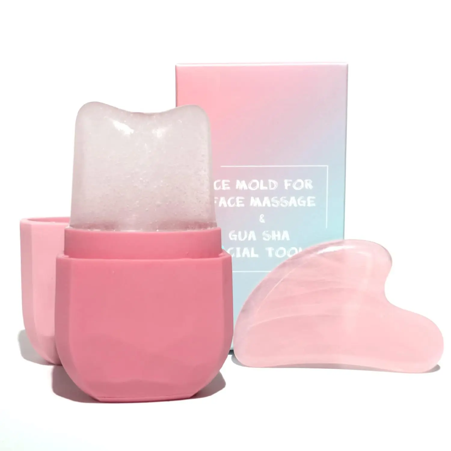 Pink Lemon Resin Facial Care Kit - Green Tea Infused Ice Radiance Roller, Diamond Cut Gua Sha, Silicone Neck Massage Tool, Gift Box Included - Home Beauty Aid for Face & Eyes, Radiance Boost, Food Grade, Replace Water Feature