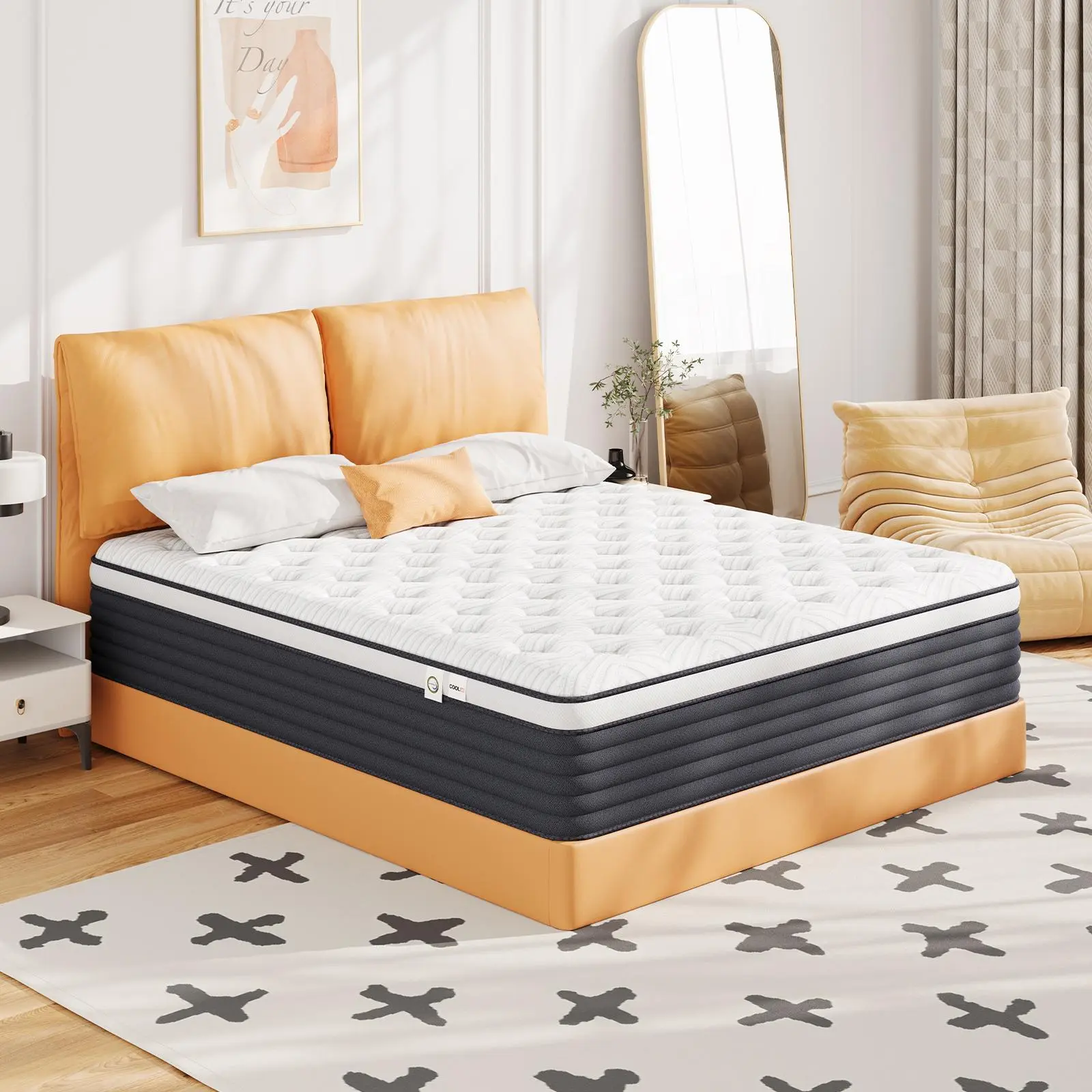Christmas present COOLMI 12 Inch Hybrid Mattresses in a Box with Comfort and Pocket Coils Memory Foam, for Pressure Alleviation & Motion lsolation, CertiPUR-US Certified, Twin/Full/Queen/King Size mattress Fiberglass Free Undisturbed Restful Sleep Cooler