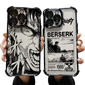 Anime Berserk Plating Phone Cases For iPhone 17 16 15 14 13 Promax Pro Air Anti Fall Airbag Transparent Shockproof Protective Cover Protection