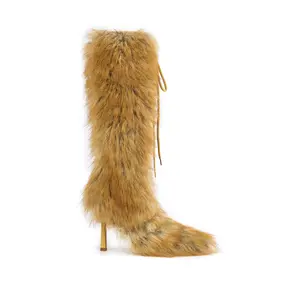 LOURDANNE-TAN FAUX RED FOX LACED STILETTO BOOT