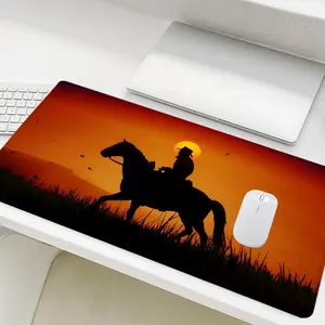 Cowboy Silhouette Pattern Mouse Pad, Vintage Style Large Gaming Mouse Pad, Non-Slip Rubber Base Stitched Edge Desk Pad for Laptop Desktop