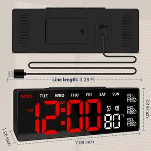 7" Large Digital Desk Clock with Big LED Digits Medication Reminder Date Temperature DST Elderly Friendly Alarm for Bedroom Kitchen Christmas Gifts for Grandma Grandpa