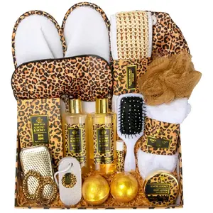20 Pcs Skin Care Set Leopard, Slef Care Gifts Set , Mother's Day, Valentine, Birthday, Christmas, Home Spa Kits with Shower Gel, Body Lotion, Shower Cap, Manicure Set
