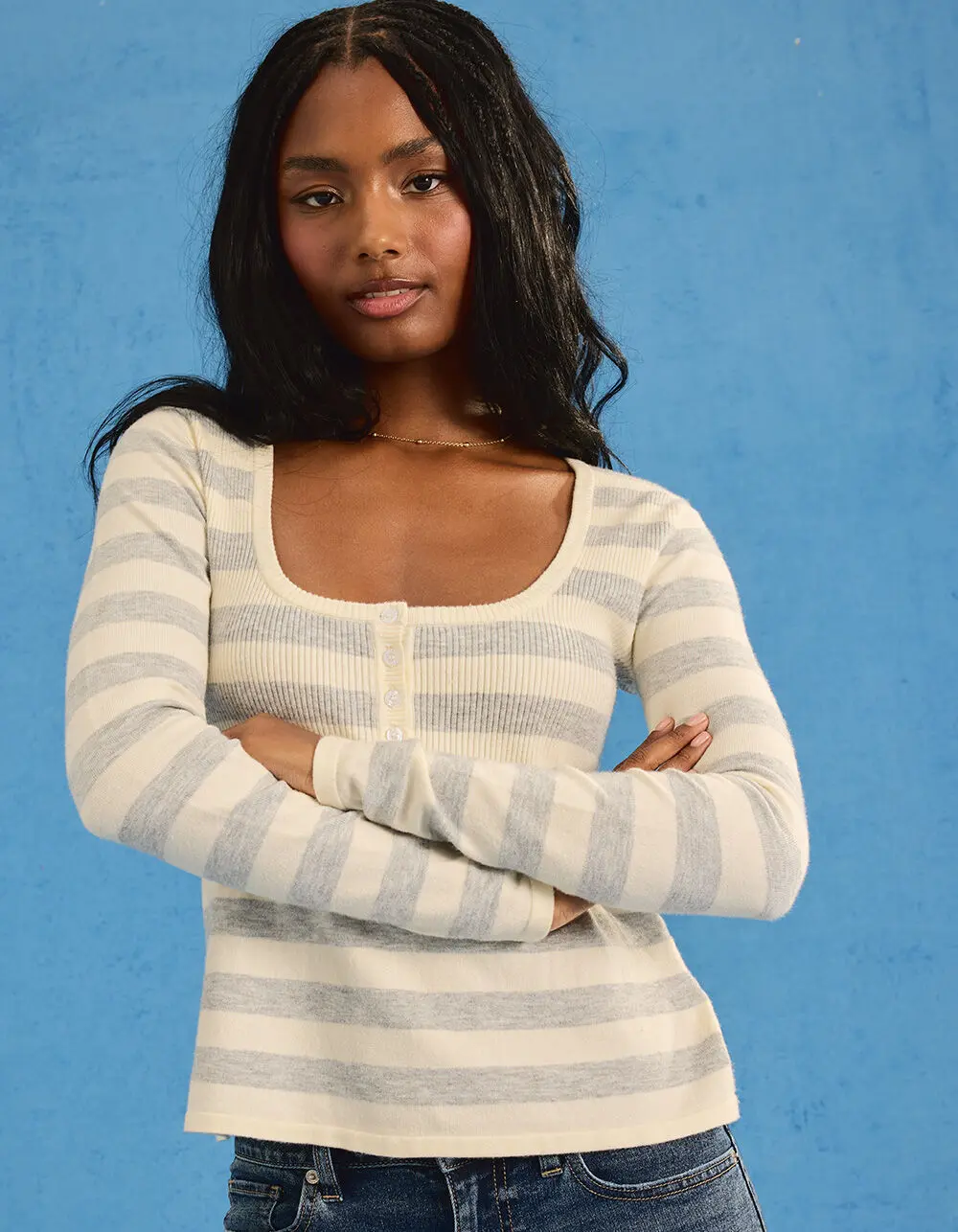 RSQ Womens Stripe Babydoll Sweater