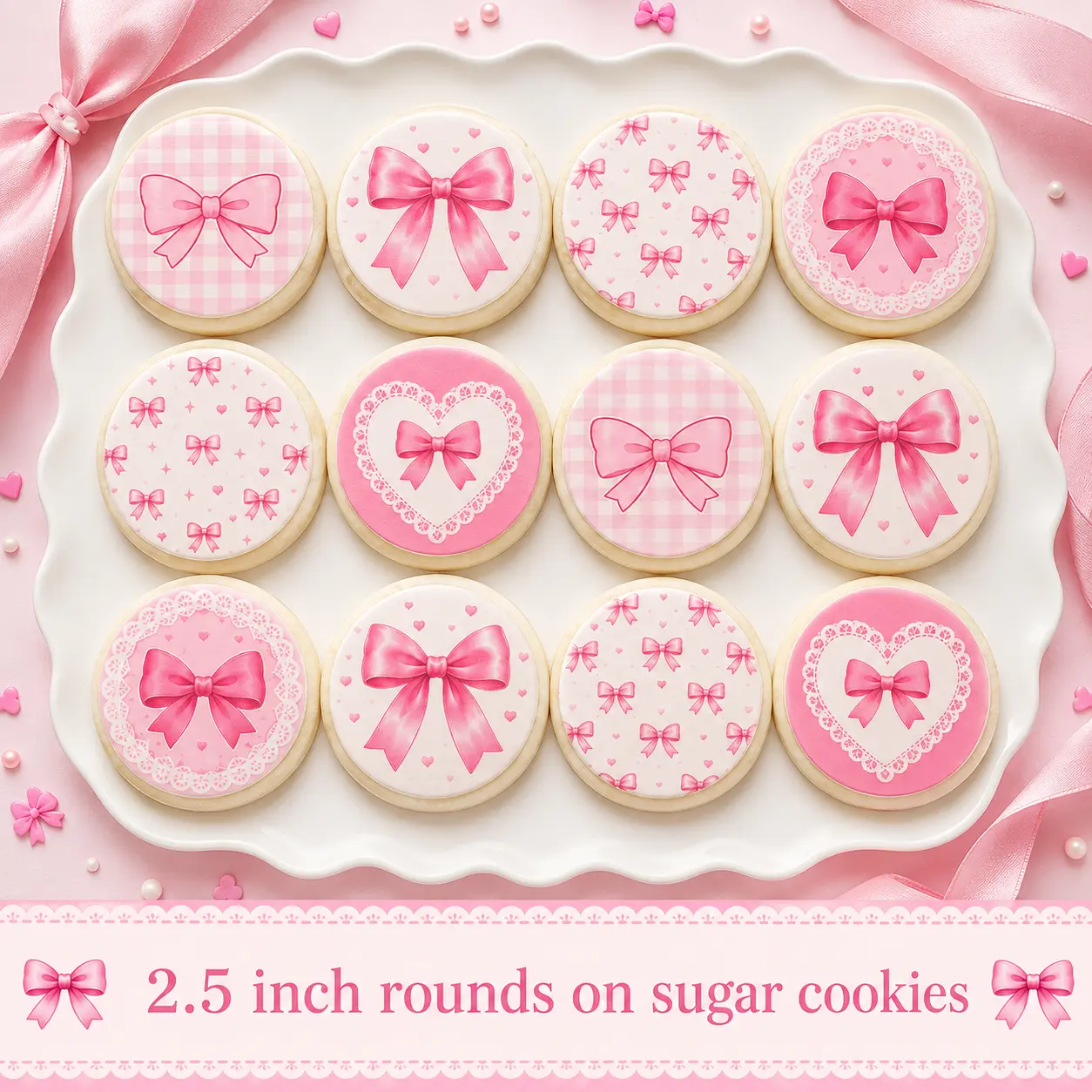 12-Piece Transparent Vegetable-Based "Pink Coquette" Pre-Cut Edible Wafer Paper Image Rounds - Cake Cookie Topper Border for Desserts, Size-Selectable, Edible Ink Cake & Cupcake Toppers