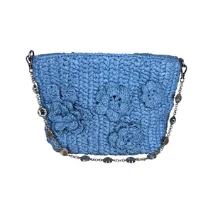 Pre-owned miu miu raffia Shoulder Bags Blue Flower Crystal Chain Shoulder Bag two Straps