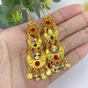 Fashion Drop Dangle Earrings 24K Gold Color Jewelry For Girls African Dubai Ethiopia Wedding Earring Accessories Wholesale