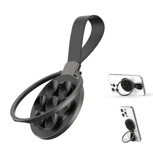 Magnetic Cellphone Ring Holder Accessory - Silicone Grip Stand, Finger Ring Kickstand, Suction Base, Lanyard Strap & Selfie Mirror for Landscape View, Universal for iPhone & Android Smartphones,summervibes