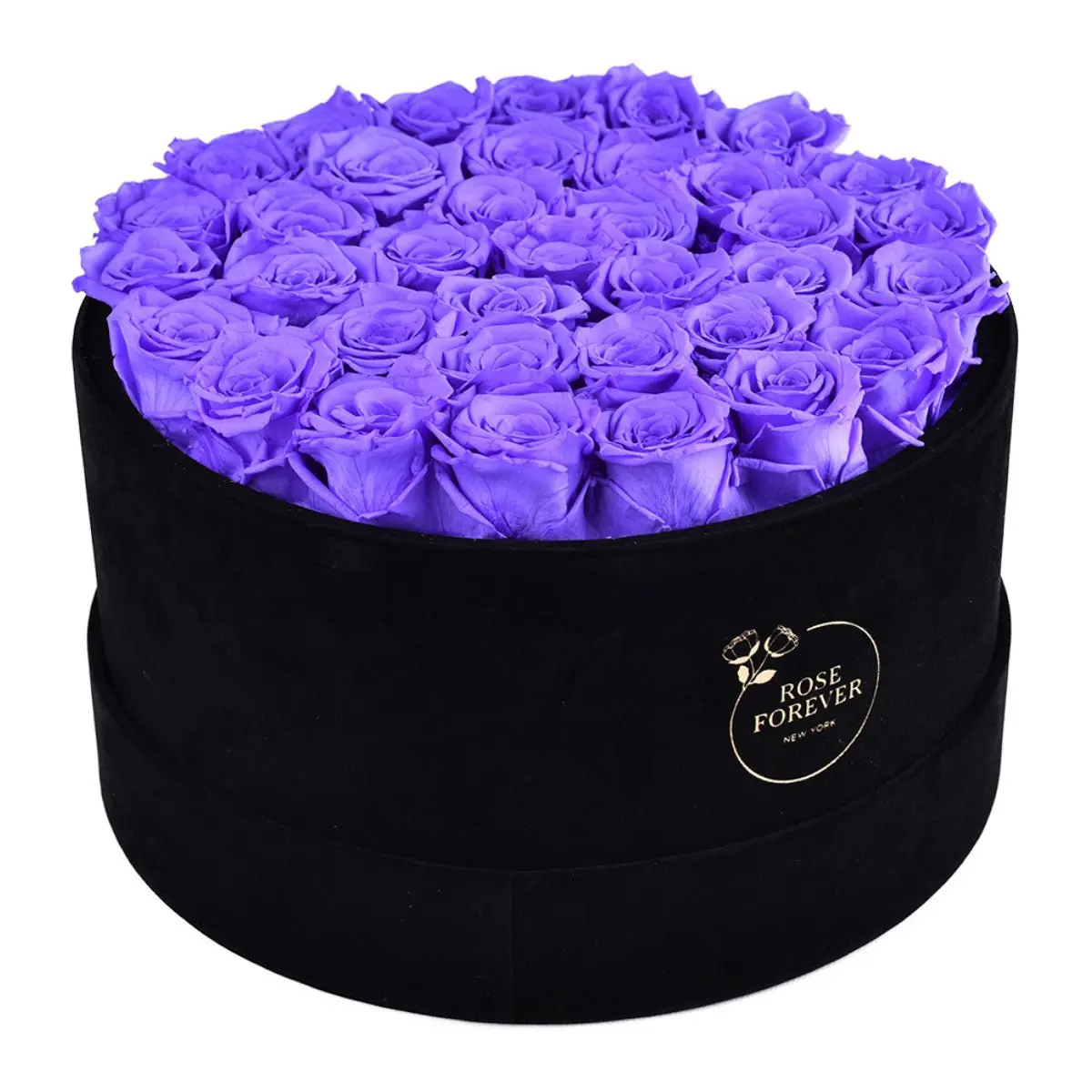 36 Lavender Artificial Roses Eternal Rose Bouquet - Black Round Velvet Box, Home Decor Gift, Artificial Flowers