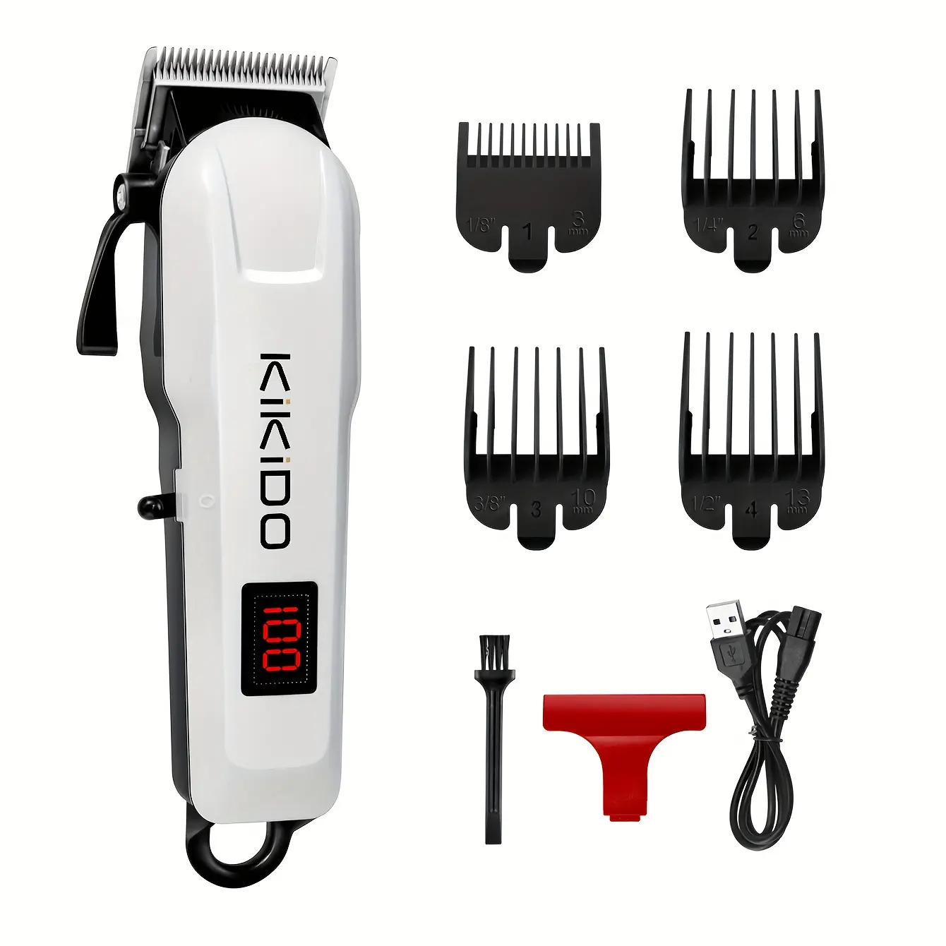 KIKIDO Hair Clipper Trimmer for Men - USB Rechargeable Cordless Grooming Kit with LED Display, 4 Limit Combs & Adjustable Blade for Home Haircut Beard