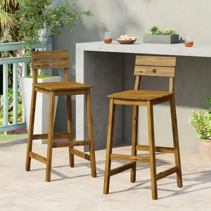Ashlyn Barstool Set of 2 – Rustic Acacia Wood Counter Stools with Slat Back, Indoor/Outdoor Seating, 29.75" Seat Height, Teak Finish