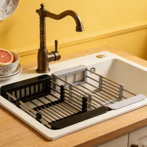Expandable Stainless Steel Dish Drying Rack - Rust-Proof Adjustable Sink Organizer, Space-Saving Kitchen Drainer with 5-10kg Load Capacity