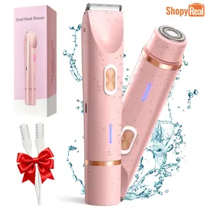 2-in-1 Electric Bikini Trimmer for Women, Mother's Day Gift, Bonus 2 Nose Hair Trimmers, Dual-Head Body & Facial Hair Trimmer, Waterproof, USB Rechargeable, Gentle Grooming for Bikini Line, Underarms & Legs, Travel-Friendly