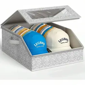 Hot Popular Large Stackable Woven Fabric Hat Storage Boxes, Retro Style Baseball Cap Organizer Rack, Dustproof Compact Wardrobe Organizer, Bedroom Cap Display Holder, Ideal Gifts For Men Women, Home Storage Essentials