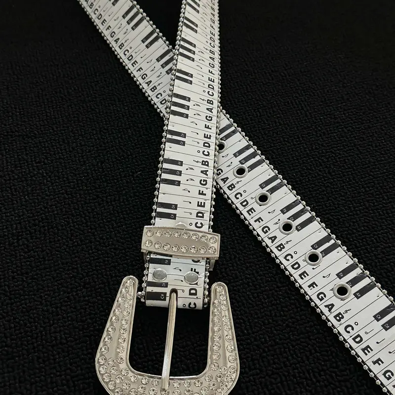 Studded Metal Buckle Headband, Piano Keyboard Pattern Belt With Buckle, Y2K Punk Style, Unique Fashion Accessory, High-End Design Gift, Rhinestone Decor Belt, Pu Leather Belt, Cool Belts
