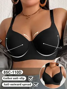 1/3pcs Women Solid Plus Size Underwire Push-Up Bra,Lift Anti‑sagging Comfortable Slimming T-shirt Bra, Anti-side shaping Smooth soft Adjustable Straps, for everyday Wear