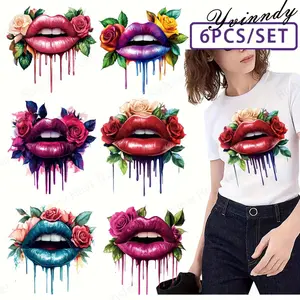 6 Pcs Lip Design Heat Transfer Vinyl Stickers 3D Effect Iron on Decals for DIY T Shirts Fabric Crafts Washable Rustic Patches