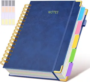 Hardcover Spiral Notebook journal with Removable Dividers Tabs, 300 Pages Leather 5 Subject Notebook College Ruled, 8"x10" Large B5 Notebooks for Work School Note taking, Lined Journal for Women
