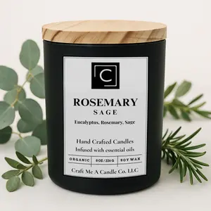 Rosemary Sage Scented Candle – Eucalyptus, Rosemary, Sage | Natural Soy Wax Candles | Round Jar Candles