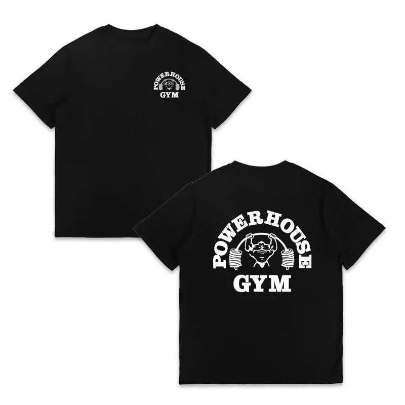 Women's Retro Powerlifting Barbell Gym Print T-Shirt, Heavyweight Cotton Oversized Gym Activewear for Workout Streetwear Fitness