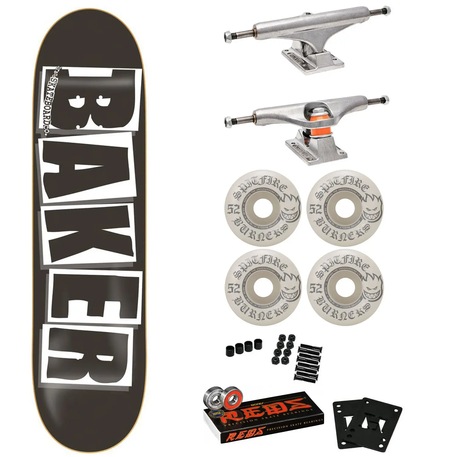 Baker Skateboard Complete Black/White 8.125" Spitfire, Independent, Bones Reds