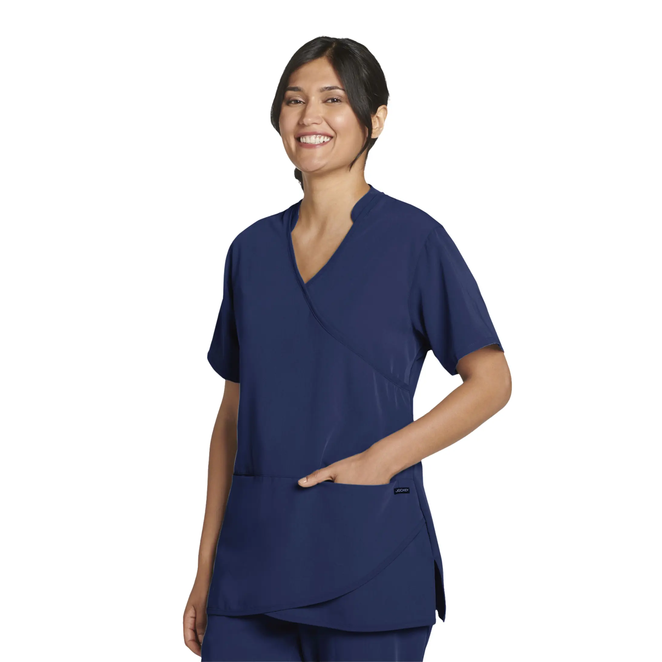 Jockey Women's Ladies Basic Short-Sleeve Petal Wrap Mock Neck Blouse - Phone Pocket, Flattering Cut, Perfect Fit, Casual Elegance Day Shirt, Shirts, Tulip Hem, Top, Shortsleeve, Wrap Cut, Wrap Front