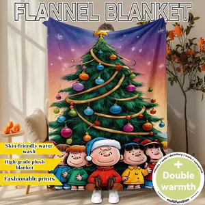 "Under the Christmas Tree" print. "Peanuts" Christmas themed flannel blanket. Soft, plush, and oversized for warmth. Perfect for home, office, travel, or as a festive gift. All-season use and machine washable.