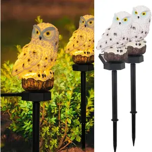 2 Pack Owl Figure Solar LED Lights Resin Waterproof Garden Decor with Stake for Outdoor Yard Pathway Patio Lawn, Scare Birds Away Great Gifts for Women and Owl Lovers
