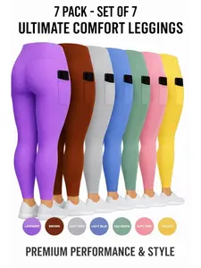 7 PACK Women's High Waisted Tummy Control Pockets Yoga Pants, Seamless Sport Leggings, Butt Lifting Workout Tights for Gym and Daily Wear, workout, Squat Proof Leggings, high stretch comfortable, tights, Leggings with Pockets