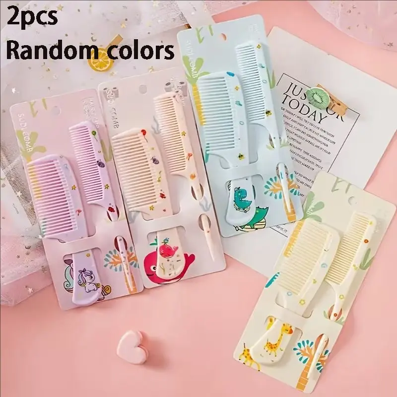 2pcs Elegant Hair Comb Set, Portable Anti-Static Plastic Combs, Ideal Gift Choice, Cartoon Animal Combs, Fine Tooth Tail Combs