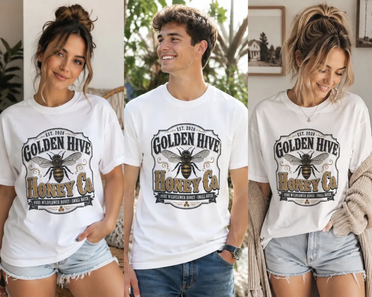 Golden Hive Honey Co Bee Logo T-Shirt | Vintage Beekeeper Graphic Tee | Nature Lover Unisex Shirt