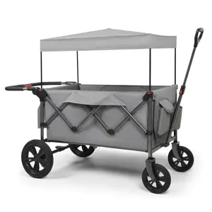 Wagon Stroller, Foldable Wagons For Kids & Cargo, Collapsible Folding Stroller With Adjustable Handle Bar, Removable Canopy