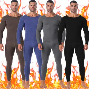 Men Long Sleeve Thermal Underwear Set,Winter Round Neck Top & Bottom, Fleece Lined Long Johns Men Sleepwear
