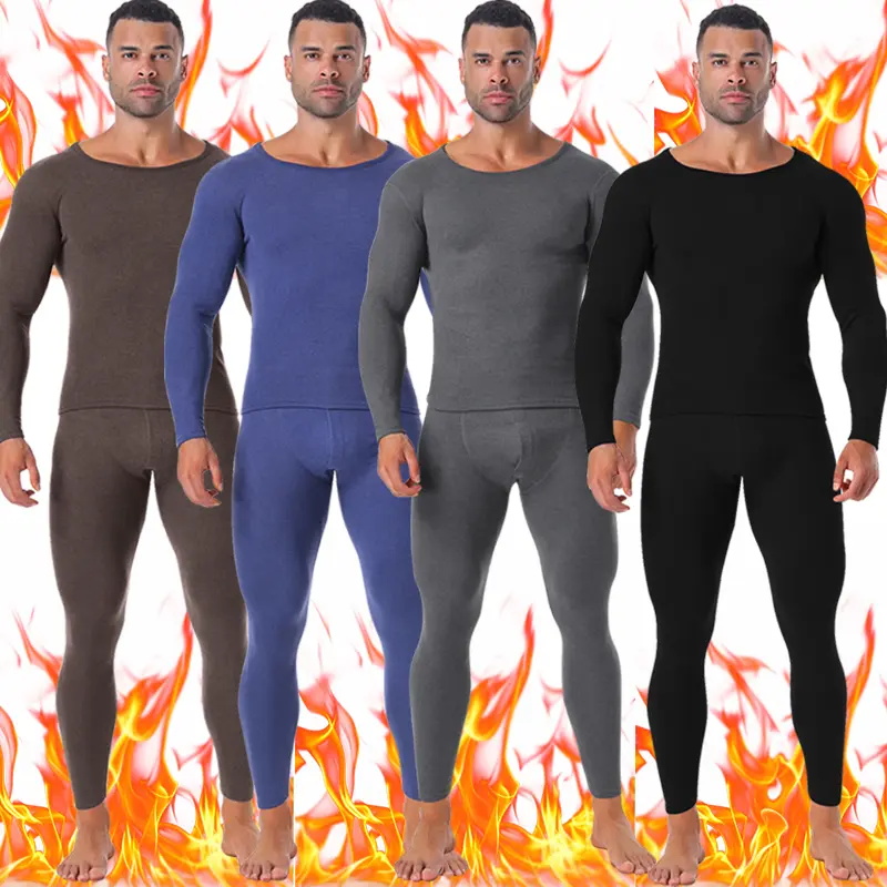 Men Long Sleeve Thermal Underwear Set,Winter Round Neck Top & Bottom, Fleece Lined Long Johns Men Sleepwear
