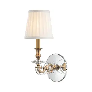Lapeer Sconce With Silk Pleated Shades, Crystal Bobeches, And Faceted Mirror Backplate