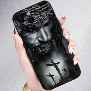 Jesus Christ Cross Pattern Phone Case, Anti-Drop Tpu Shockproof Cover, Fits iPhone 17/16 Pro Max/15/14/13/12/11/XS/XR/7/8