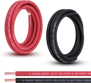 6 Gauge  , 10FT Red + 10FT Black 6 AWG Pure Copper Wire Welding , for Automotive, , Solar and Generator, Standard  OFC Wire