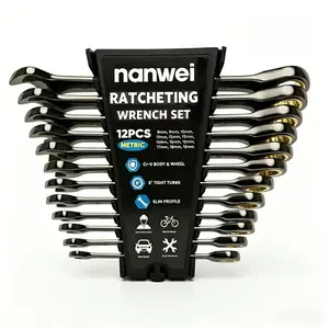 Nanwei 12Pcs Ratchet Wrench Set,8-19mm Metric & SAE Imperial,72-Tooth 5° Swing Ultra Thin Dual Direction Quick Release Hex Spanner,Heavy Duty Hardware Tools For Car,Bike,Household & Electrician Maintenance speed