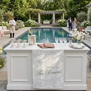 Personalized Wedding Bar Sign Cheers To Family Name, Custom Polyester Bar Runner Sign, Elegant Wedding Cocktail Sign, Reception Decor