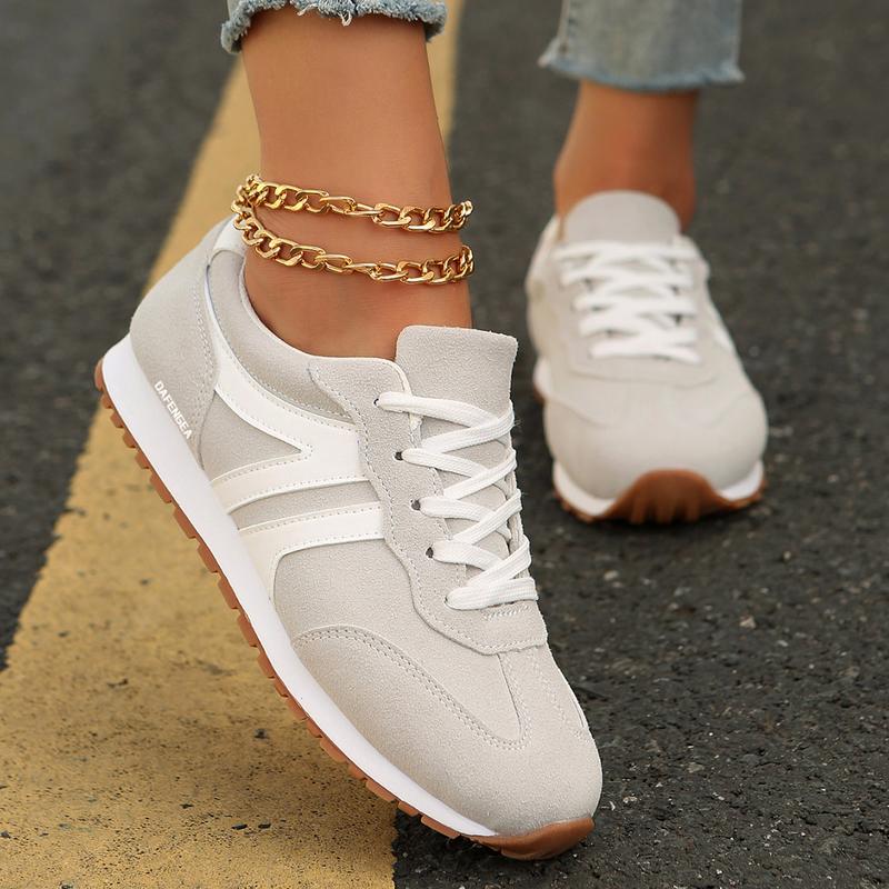 Women Fashion Sneakers Contrast Color Lacing Walking Shoes Sneakers Suitable For All Seasons