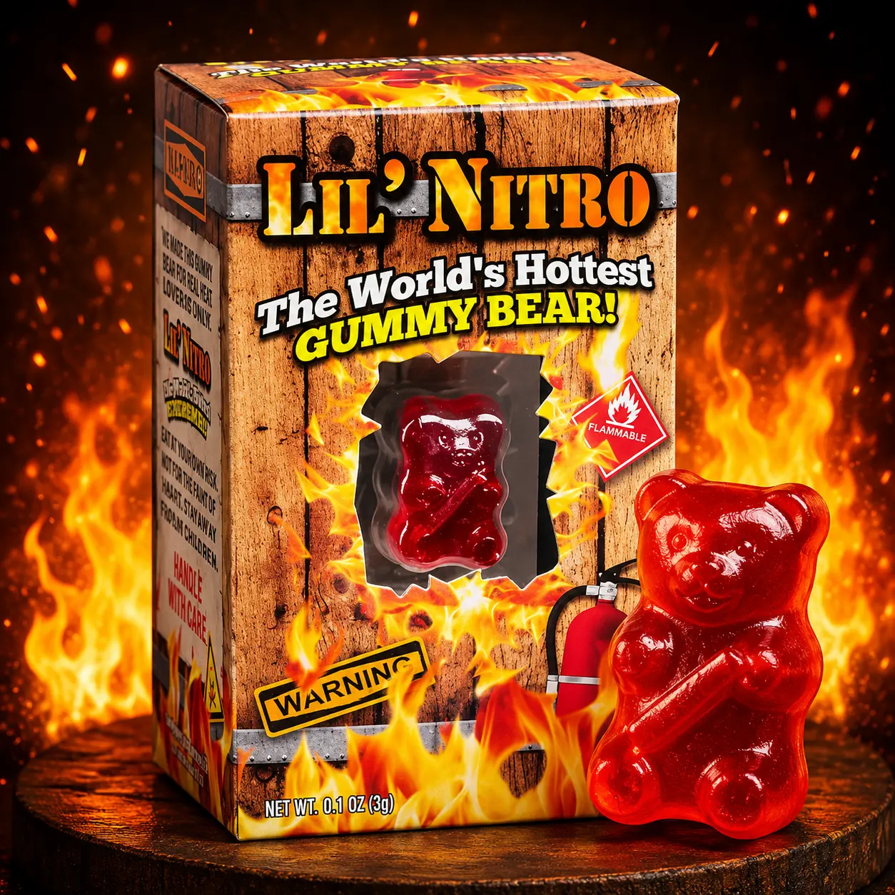 Lil’ Nitro World’s Hottest Gummy Bear Flamethrower Candy very spicy - *Caution*