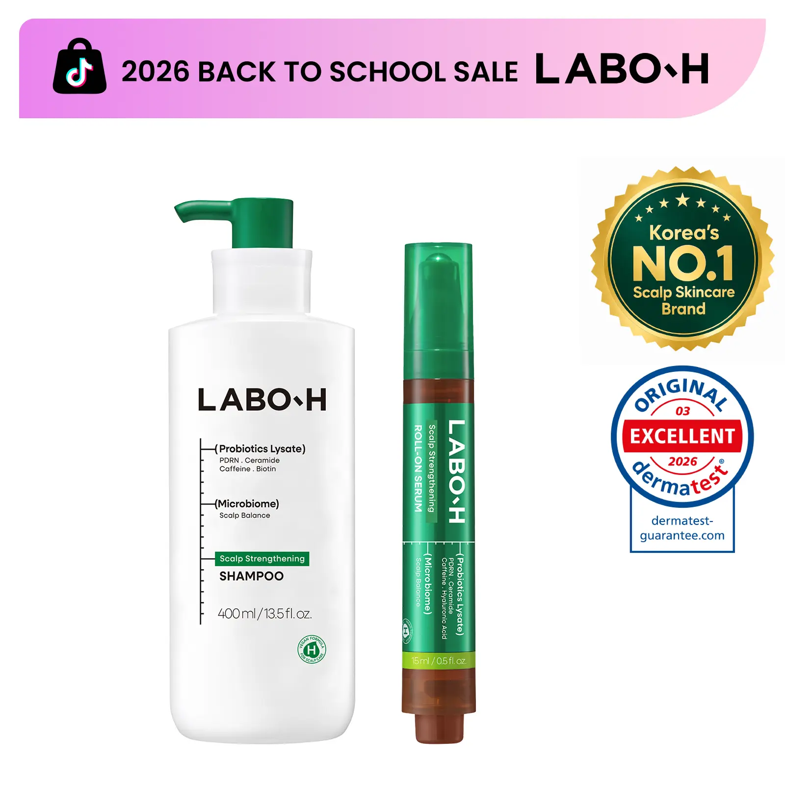 LABO-H Hair Growth Synergy Duo, Without Silicones | PDRN Shampoo & Roll-On Serum | Korean Haircare