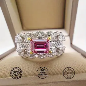1 Carat Emerald Cut Pink Moissanite Wedding Ring, Elegant 925 Sterling Silver Commitment Ring, Stylish Engagement Ring, Holiday Gift, Anniversary Gift