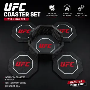 3D Printed UFC Octagon Coaster Set with Holder- Fight Night Gift