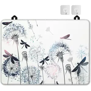 Electric Stove Top Cover Protector Christmas Kitchen Decor Dandelion Dragonfly Glass Flat Top Stove Mat Heat-Resistant Induction Cooktop Mat for Ceramic Countertop Dish Drying Mat