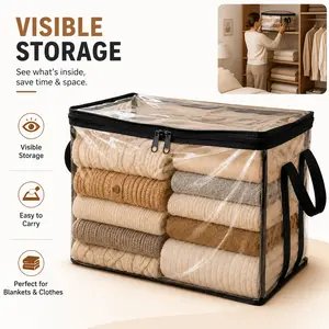 Thick Clear Plastic Storage Box with Hinged Lid, Heavy-Duty High-Capacity Organizer for Home, Camping, Moving