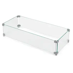 Rectangular Fire Pit Wind Guard, Transparent Tempered Glass