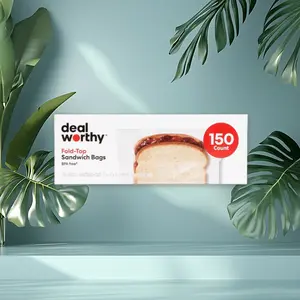 Fold Top Sandwich Bags 150ct - for Lunch Snacks, Disposable, Dealworthy, 150 Count